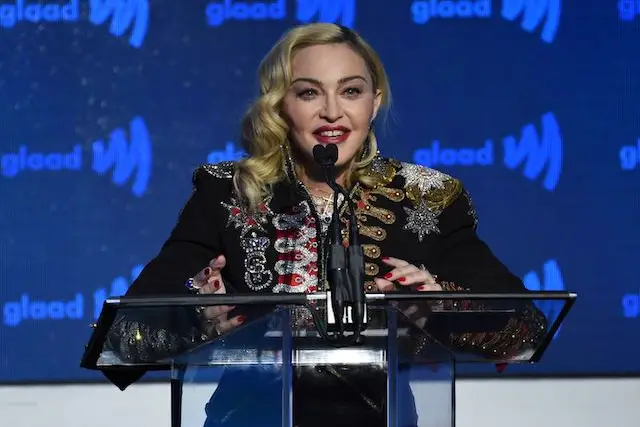 May 2019: Madonna accepts the advocate for change award at the 30th annual GLAAD Media Awards at the New York Hilton Midtown.